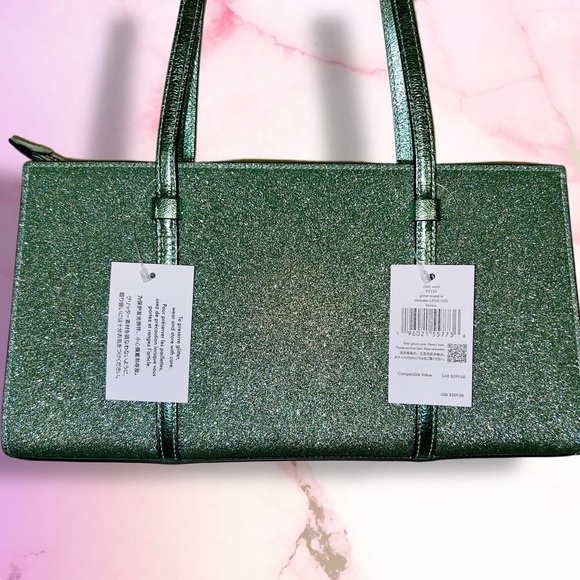 NWT Kate Spade Shoulder Satchel, Seawater, Green Glitter and Metallic Leather - Picture 2 of 5